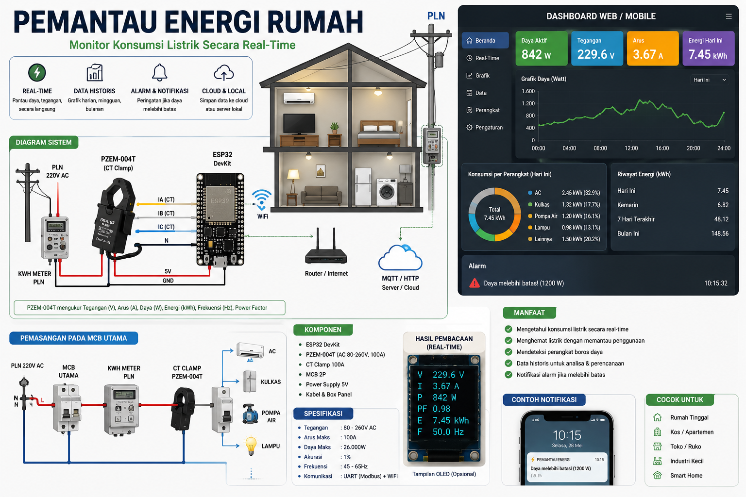 Ilustrasi Pemantau Energi Rumah PZEM-004T